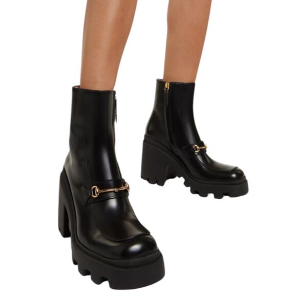 Gucci Magnum Calf Leather Horsebit Lug Sole Boots Black Size 40 - Picture 1 of 16